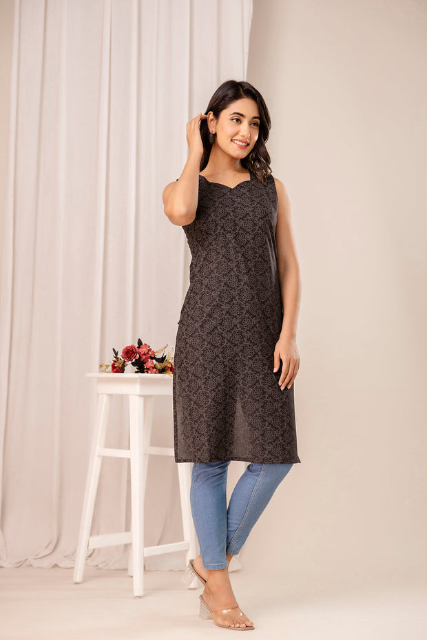Black Printed Kurta for Women