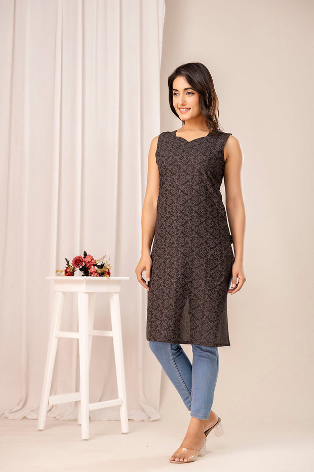 Black Printed Kurta for Women