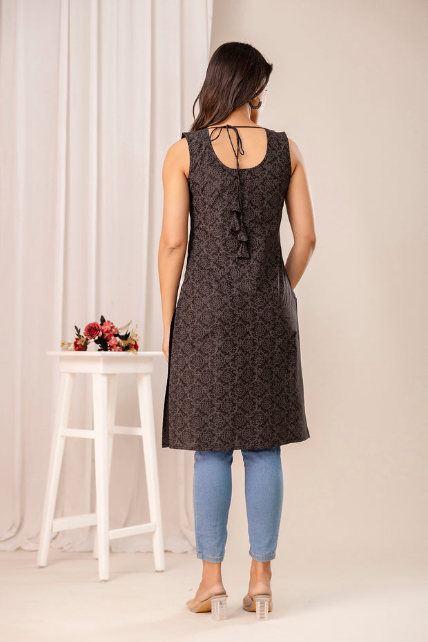 Black Printed Kurta for Women