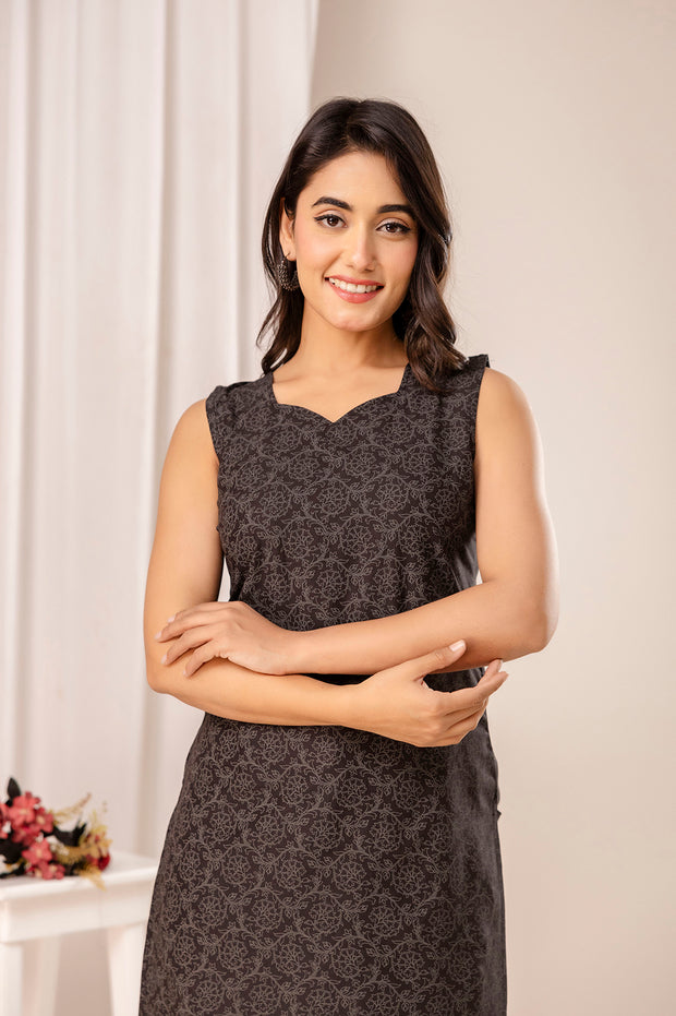 Black Printed Kurta for Women