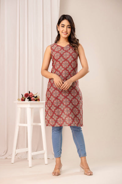 Maroon Printed Kurta for Women