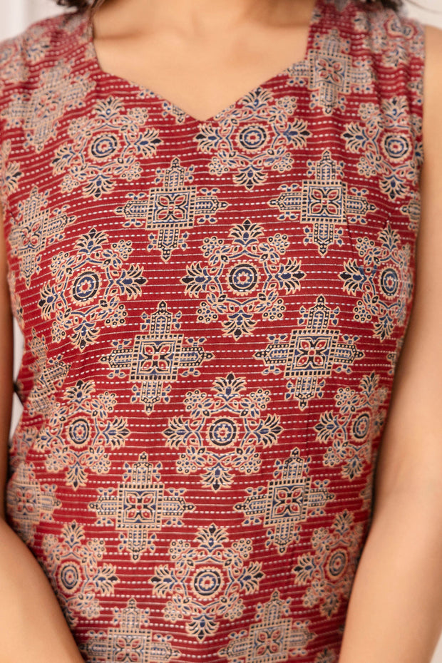 Maroon Printed Kurta for Women