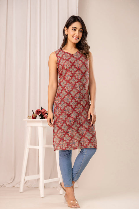 Maroon Printed Kurta for Women