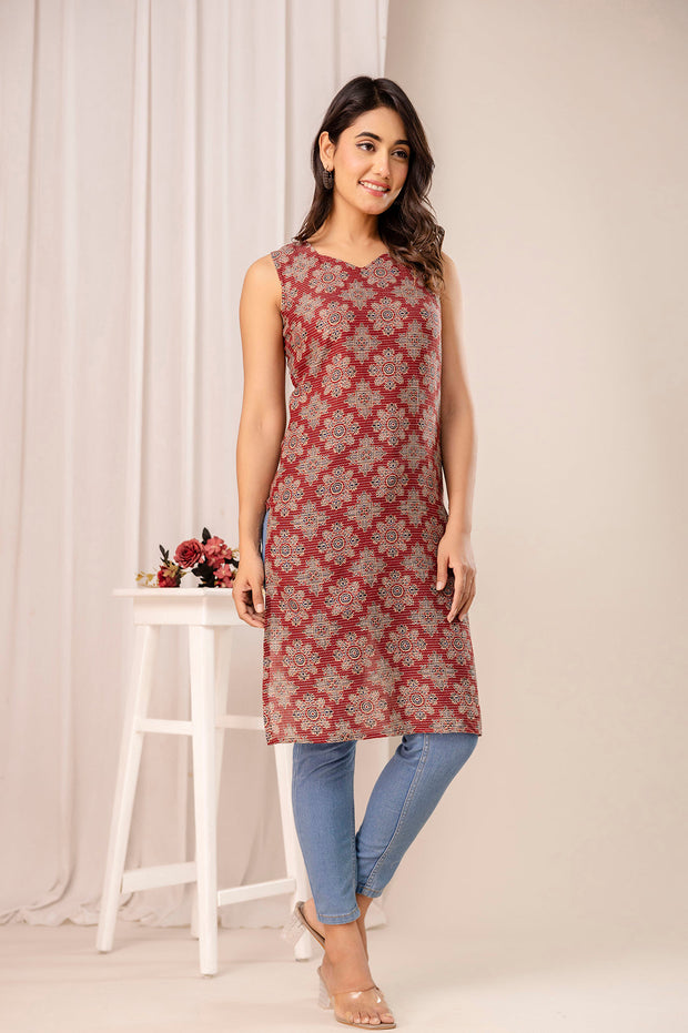 Maroon Printed Kurta for Women