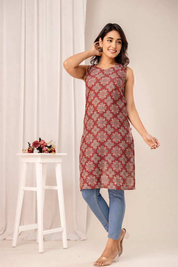 Maroon Printed Kurta for Women
