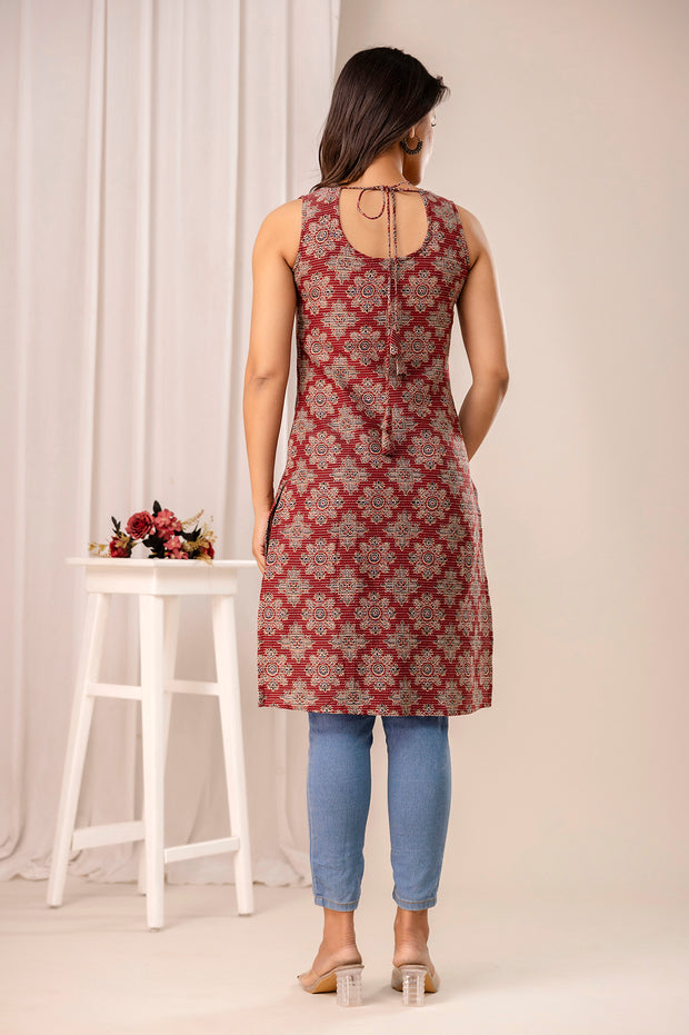 Maroon Printed Kurta for Women
