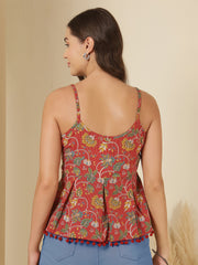 Maroon Printed Sleeveless Top for Women