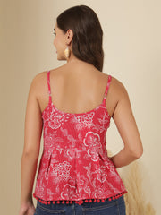 Pink Printed Sleeveless Top for Women