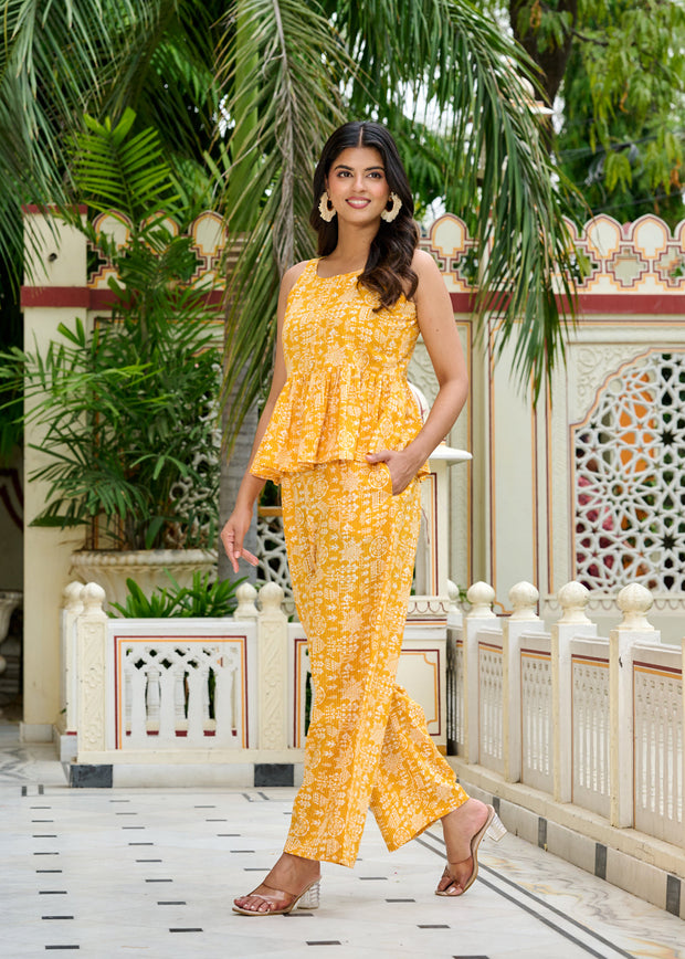 Yellow Printed Co-Ord Set for Women