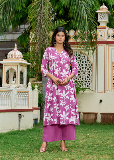 Mauve Printed Co-Ord Set for Women
