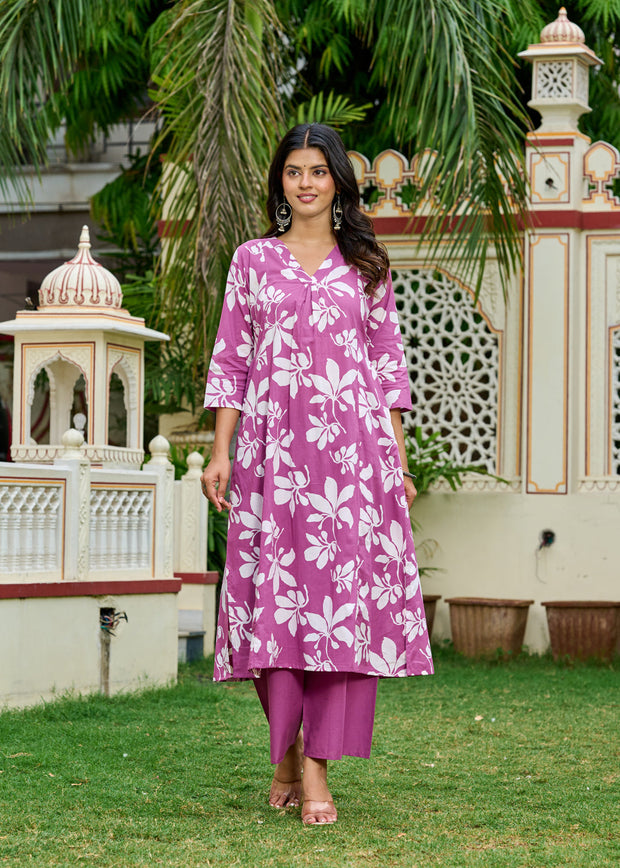 Mauve Printed Co-Ord Set for Women