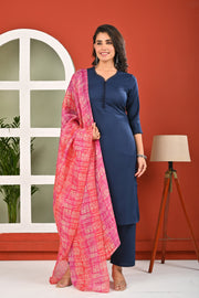 Blue Solid Kurta Set with Dupatta for Women