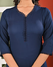 Blue Solid Kurta Set with Dupatta for Women