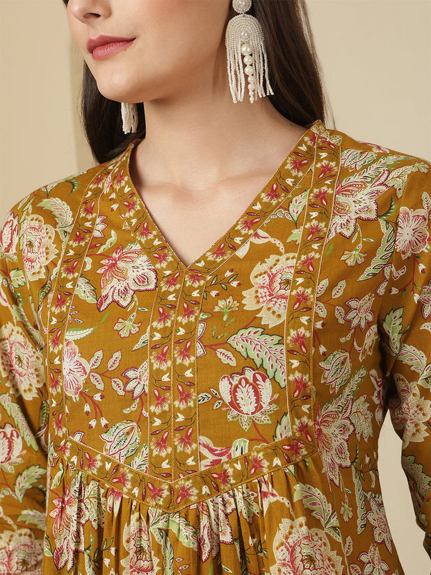 Mustard Floral Printed Top for Women