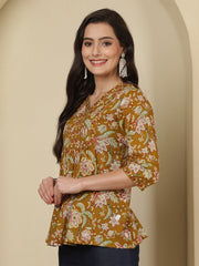 Mustard Floral Printed Top for Women