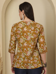 Mustard Floral Printed Top for Women