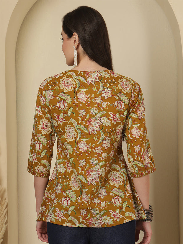 Mustard Floral Printed Top for Women