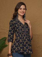 Blue Printed Top for Women