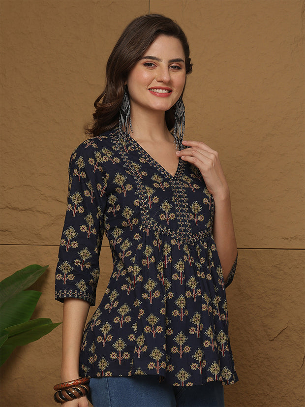 Blue Printed Top for Women
