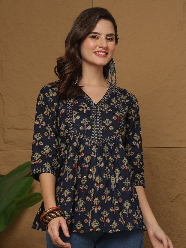 Blue Printed Top for Women