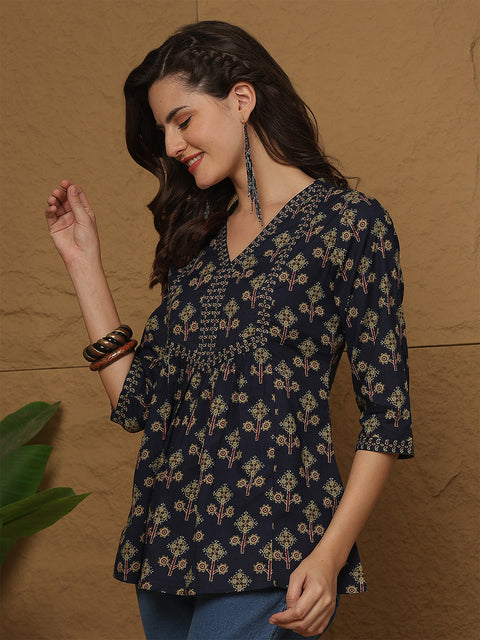 Blue Printed Top for Women