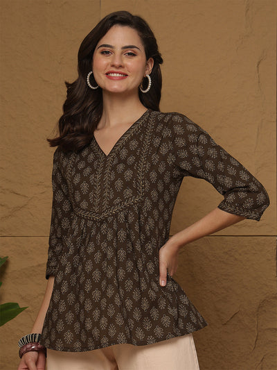Brown Printed Top for Women