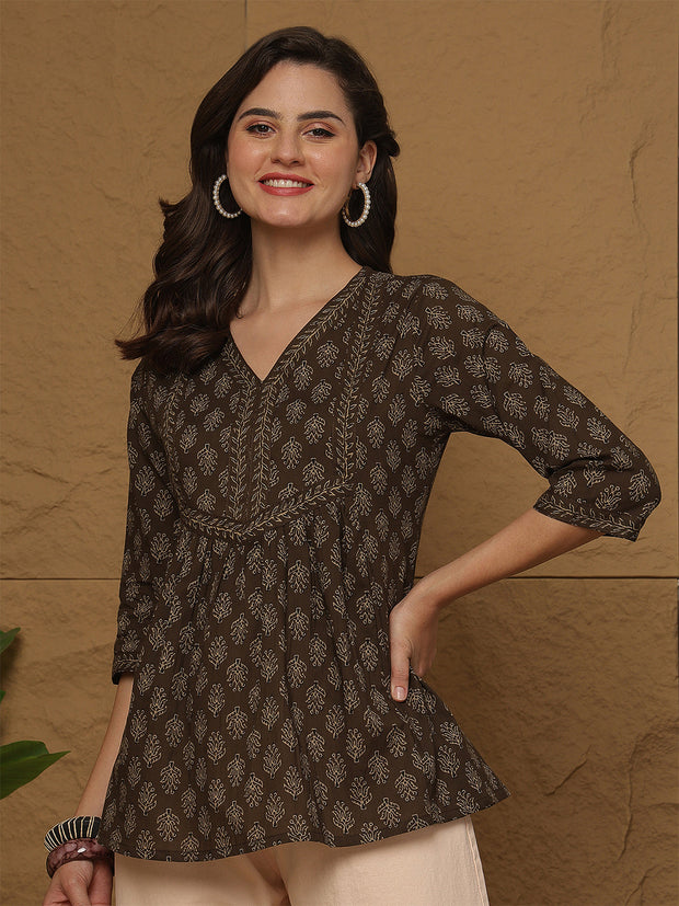 Brown Printed Top for Women
