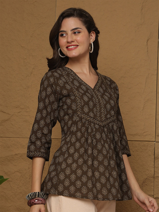 Brown Printed Top for Women