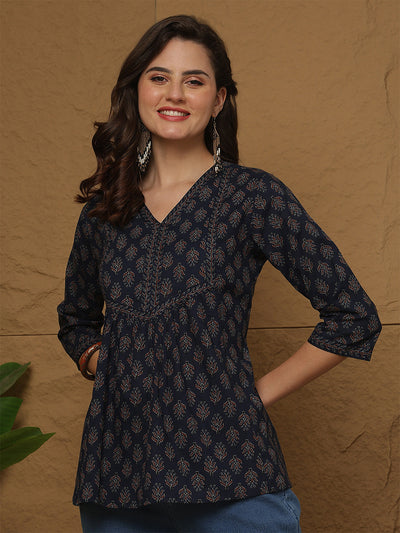 Blue Printed Top for Women
