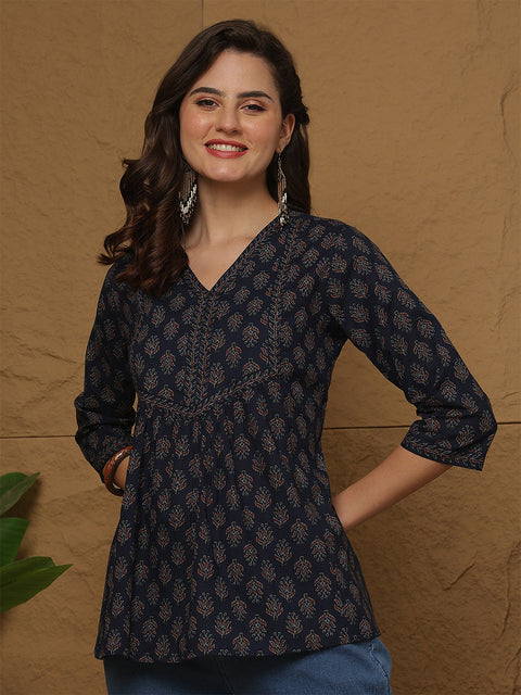 Blue Printed Top for Women