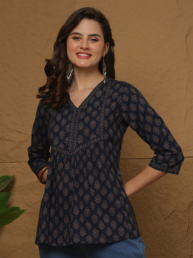 Blue Printed Top for Women