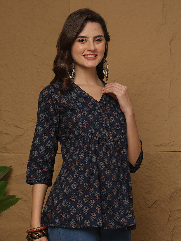 Blue Printed Top for Women