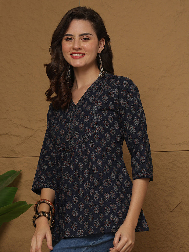 Blue Printed Top for Women