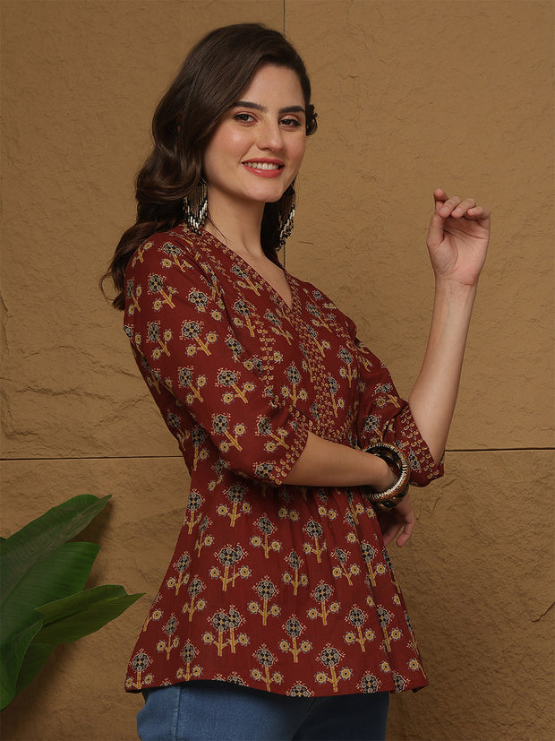 Maroon Printed Top for Women