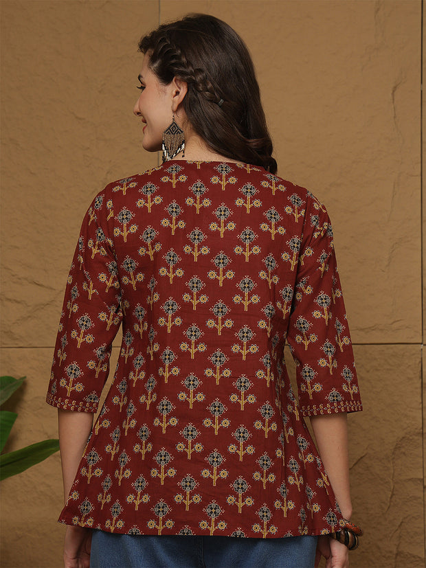 Maroon Printed Top for Women