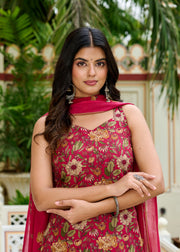 Pink Floral Printed Kurta Set with Dupatta for Women