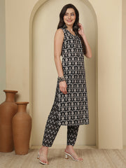 Black Printed Kurta Set for Women