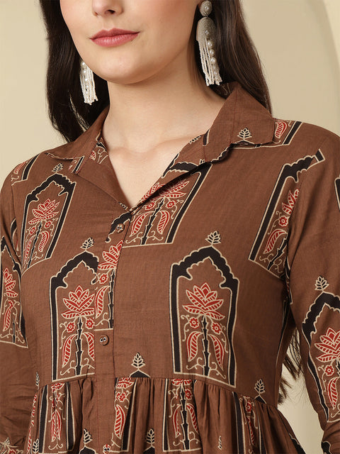 Brown Printed Dress fro Women
