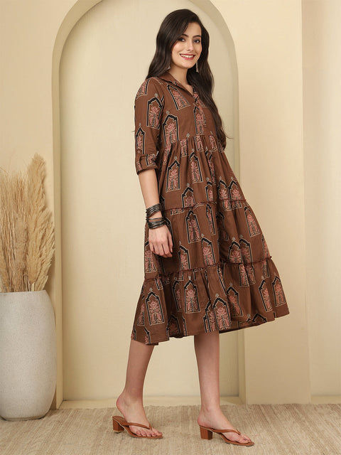Brown Printed Dress fro Women
