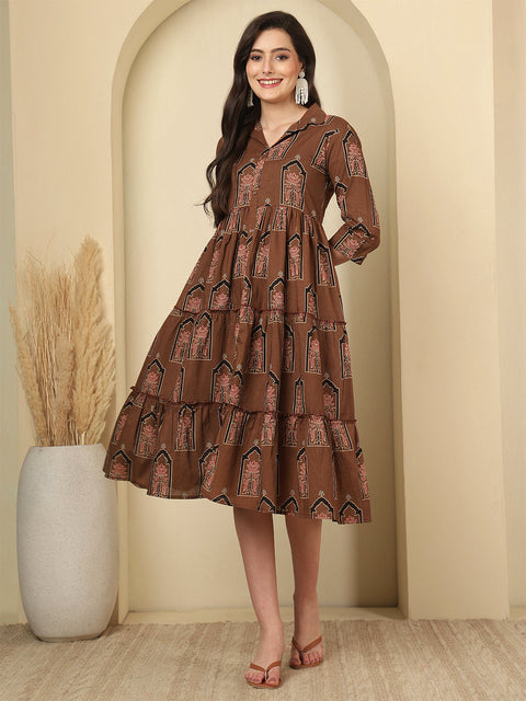Brown Printed Dress fro Women