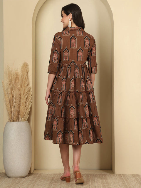 Brown Printed Dress fro Women