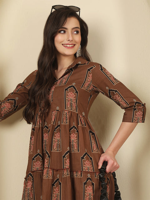 Brown Printed Dress fro Women