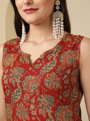 Maroon Printed Kurta Set with Dupatta for Women