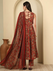 Maroon Printed Kurta Set with Dupatta for Women