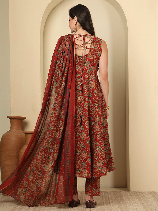 Maroon Printed Kurta Set with Dupatta for Women