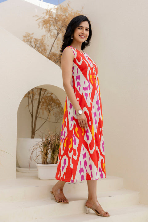 Printed Multicolor V- Neck Dress for Women