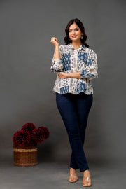 Off White Printed Shirt for Women