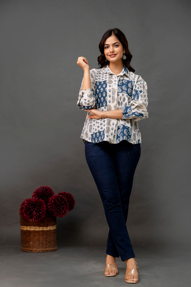 Off White Printed Shirt for Women