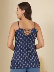 Women Blue Printed Straight Tunic