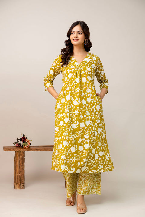 Yellow Printed Co-Ord Set for Women